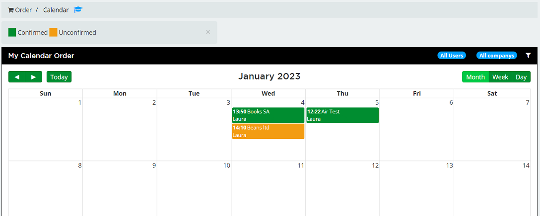 Orders Calendar